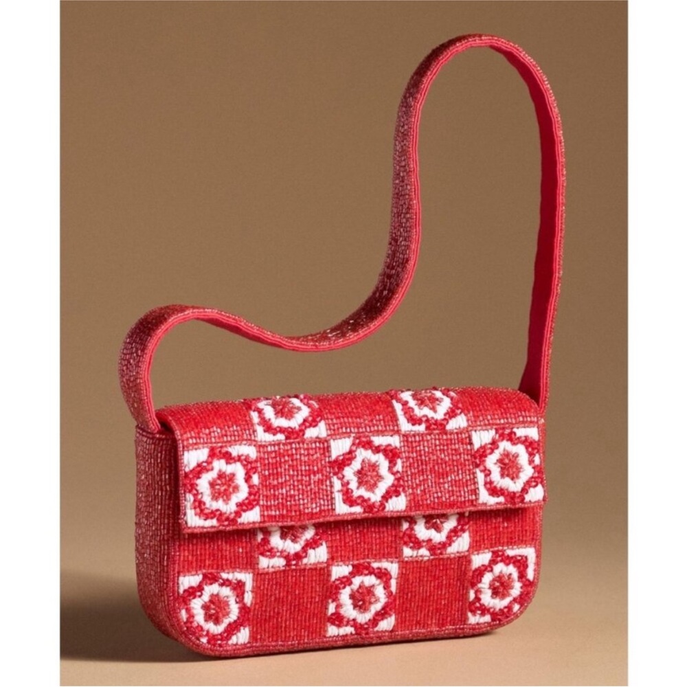 Anthropologie Fiona Beaded Bag in the Floral Edition floral check